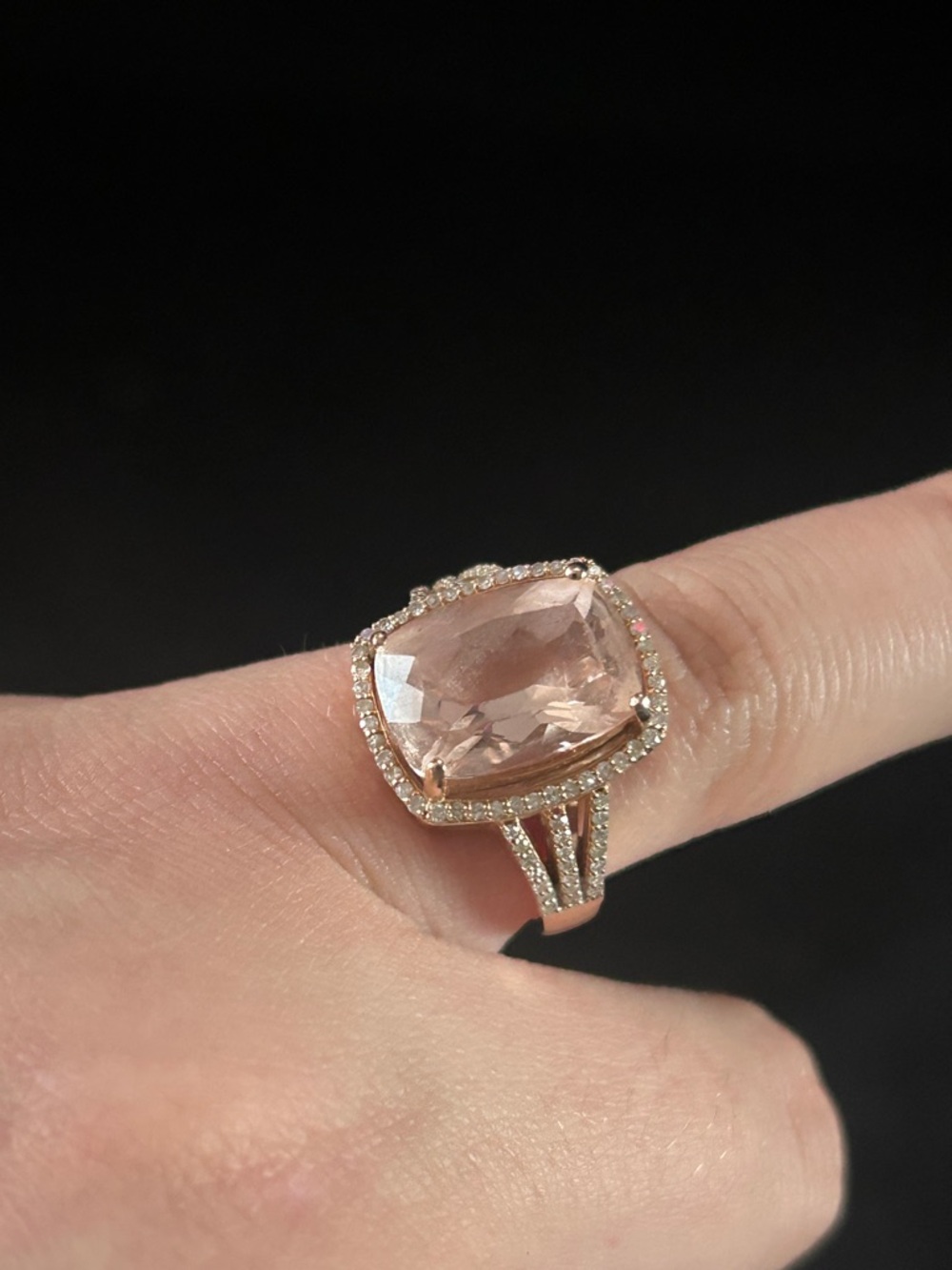 Rose Gold Morganite Cushion Halo Ring - LALI Jewels